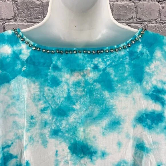 OSO Casuals Blue Tie Dye Tunic Stud Detail neck Size L - Picture 5 of 8